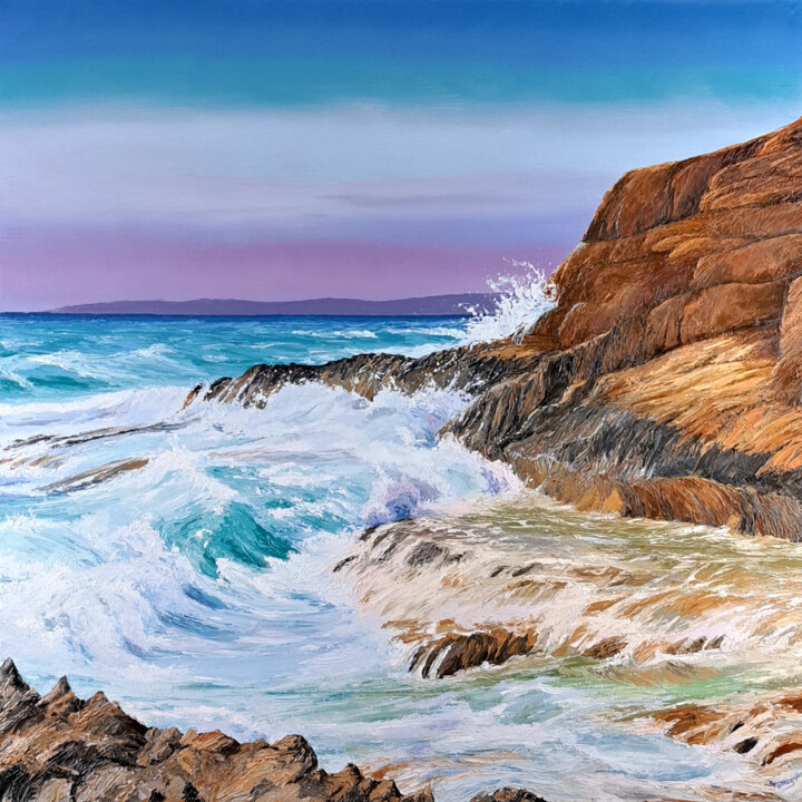 Peinture intitulée "Spray Cliffs" par Tomsi, Œuvre d'art originale, Huile Monté sur Châssis en bois