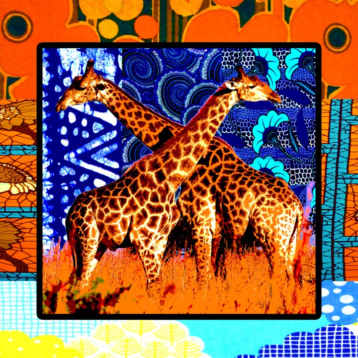 African Giraffe Love 数字艺术