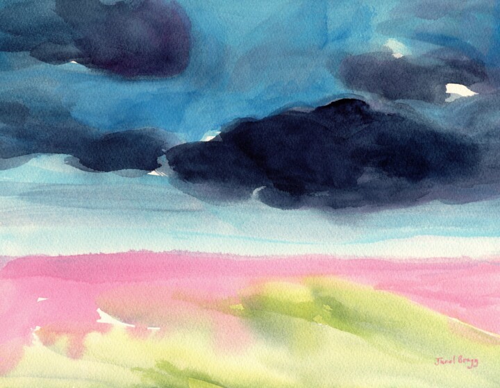 Landscape with Storm Clouds Blowing In 绘画, 9x12 in