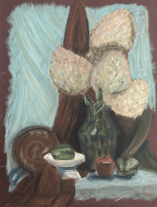 Deity of Hydrangeas – Tonalist Still Life 绘画, 25.6x19.7 in