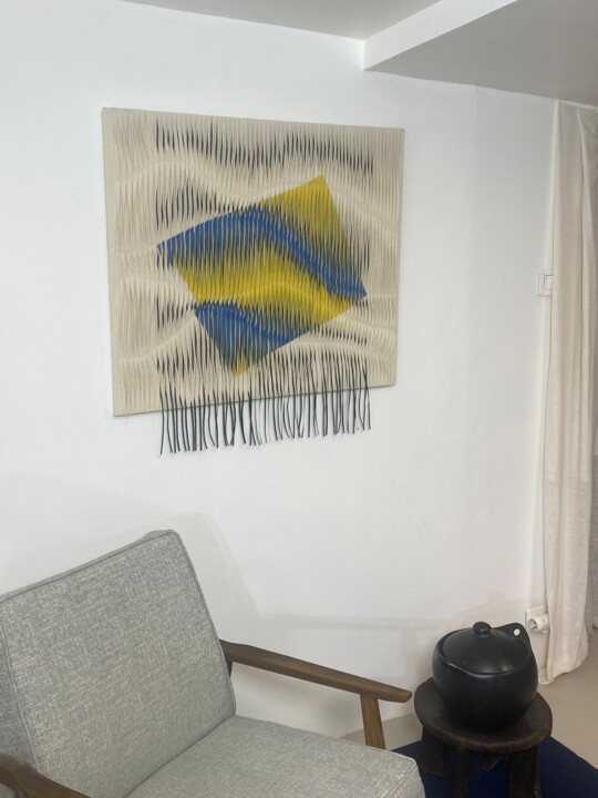 Textilkunst mit dem Titel "Tableau sculpture a…" von Yasmina Kijek, Original-Kunstwerk, Textilfaser Auf Keilrahmen aus Holz…