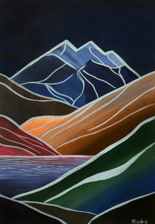 Minimalistic dark mountain landscape Tablo, 11,7x8,3 in