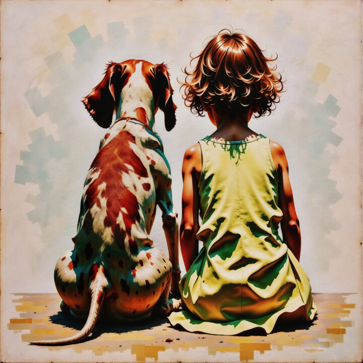Schilderij getiteld "Friends" door Jan Keteleer, Origineel Kunstwerk, Digitaal Schilderwerk Gemonteerd op Houten paneel