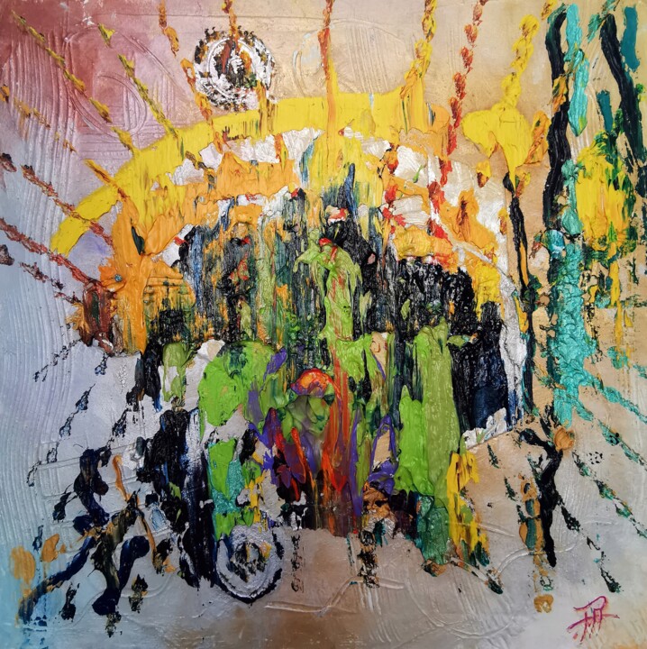 Green & Yellow Abstract Oil Painting – Textured Wall Art