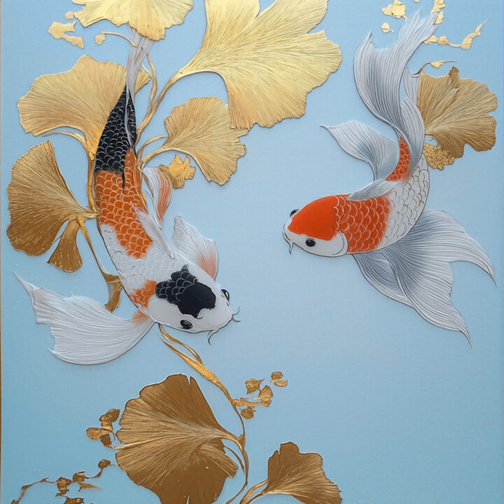Koi karps dancing in water 디지털 아트
