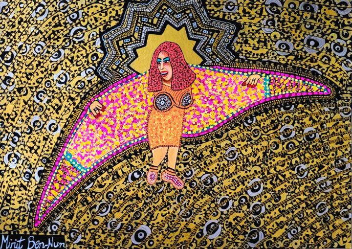 Women painting colorful acrylic by Mirit Ben-Nun 绘画, 13.8x9.8 in