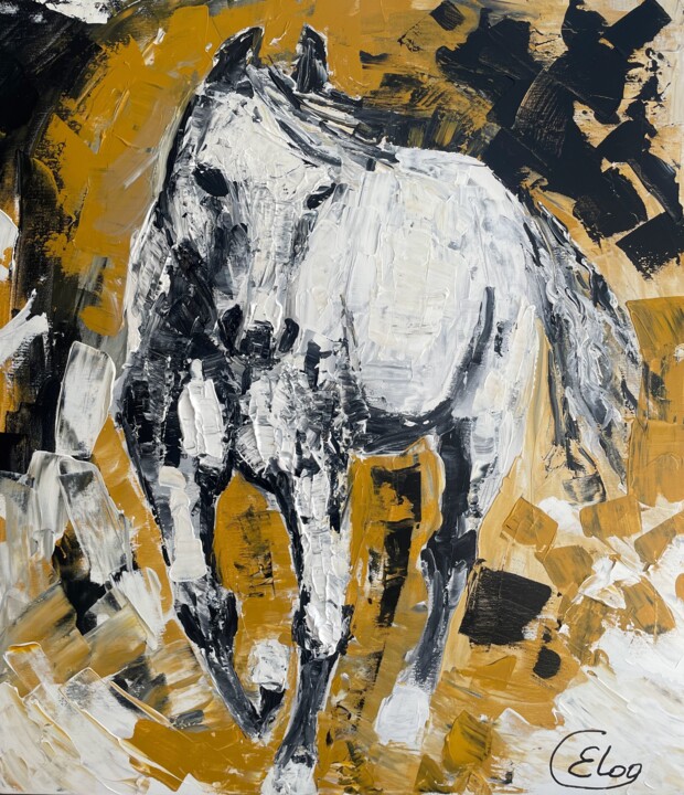 Painting titled "Dream horse" by Lena Logart, Original Artwork, Acrylic Mounted on Wood Stretcher frame