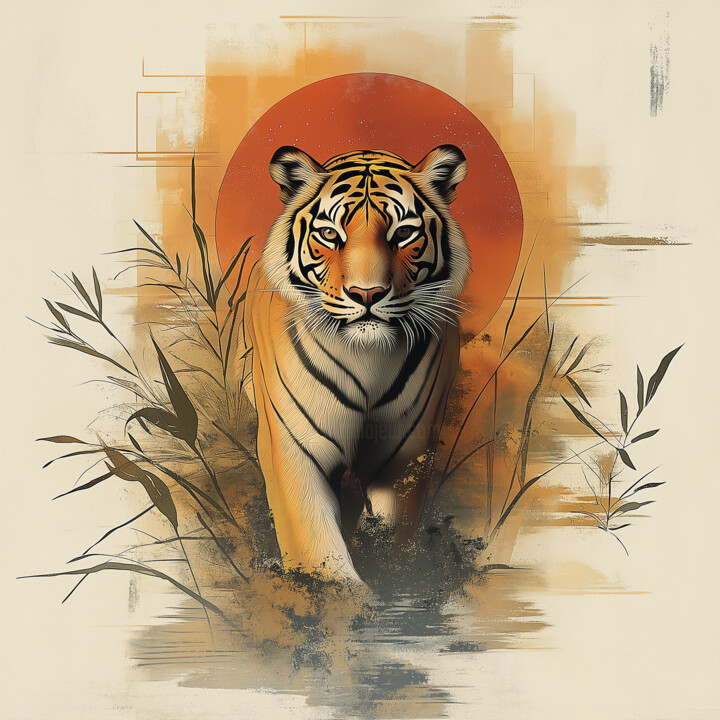 Majestic Tiger Riverine Abstract Digital Painting 数字艺术