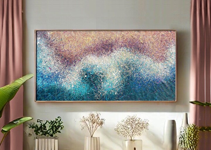 The Wave of Change – Large Abstract Ocean-Inspired Textured 絵画, 34.7x68.9 in