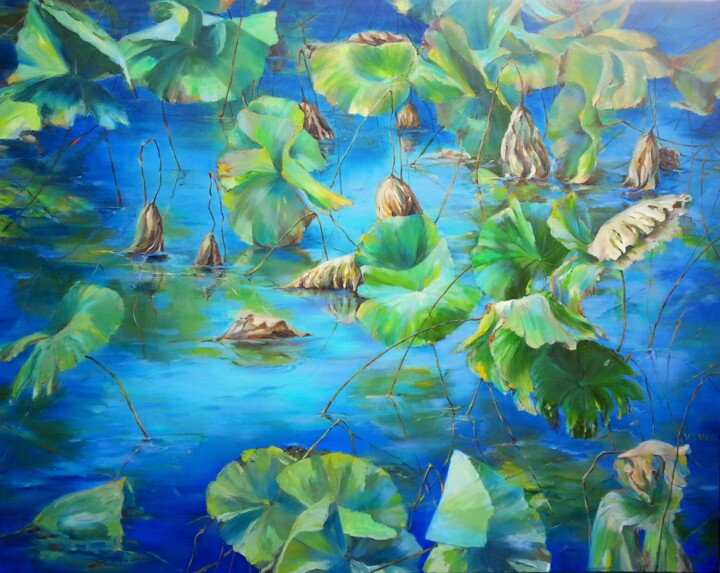 Peinture intitulée "Hidden Pond" par Vera Saiko, Œuvre d'art originale, Huile Monté sur Châssis en bois
