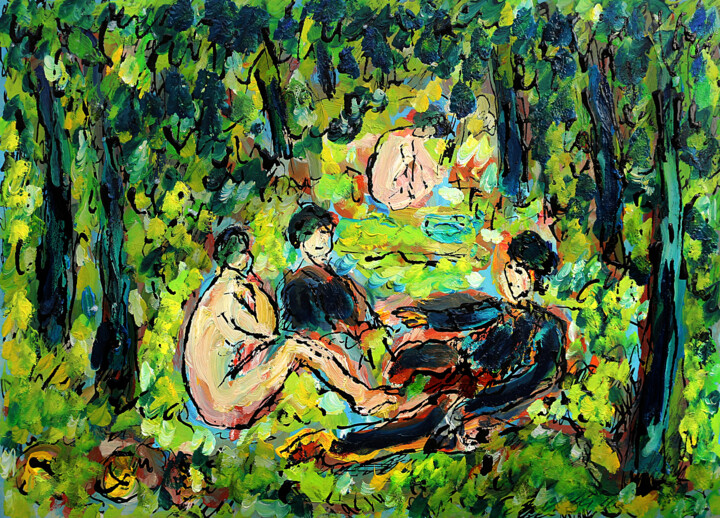 Déjeuner sur l'herbe d'après Manet Картина, 8,3x11,8 in