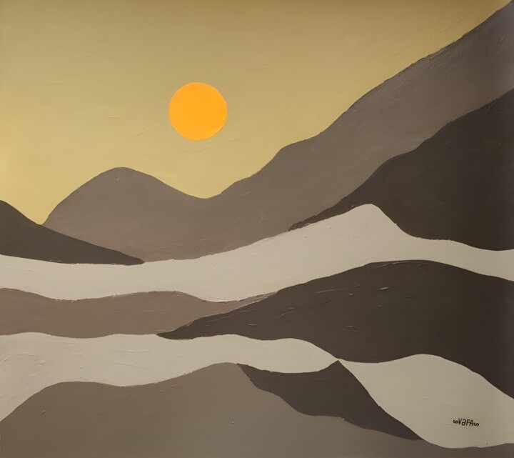 Ochre Yellow Sunset at the Foot of the Brown Mountains 绘画, 20.1x22.8 in