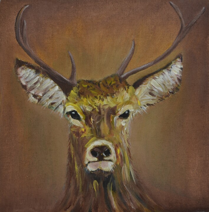 Stag Deer 绘画, 12x12 in