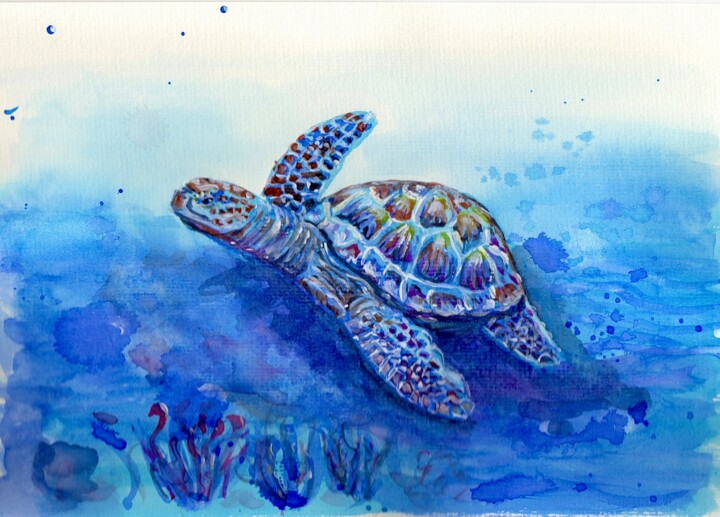 Blue Turtle 绘画, 11.7x8.3 in