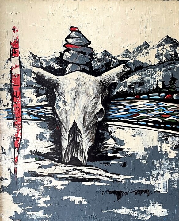 Yak. Skull 绘画, 23.6x15.8 in