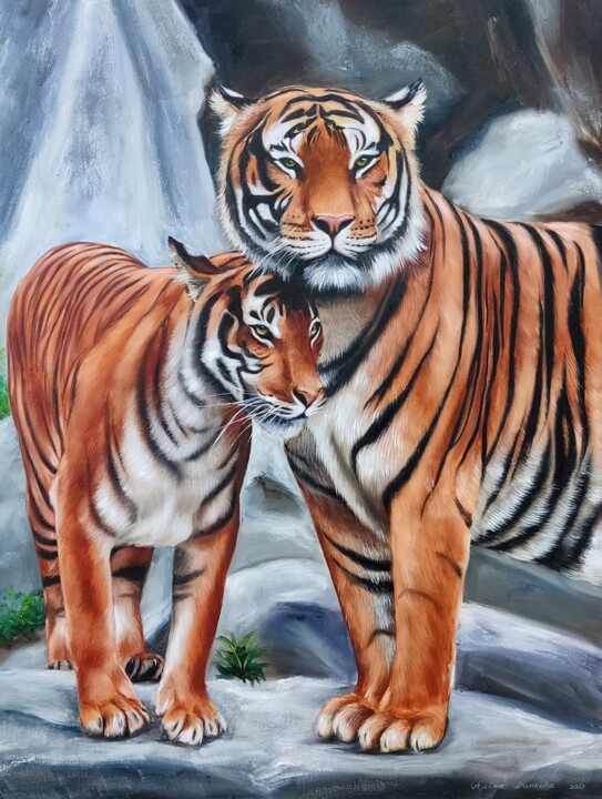 Tiger and tigress two tigers 绘画, 23.6x15.8 in