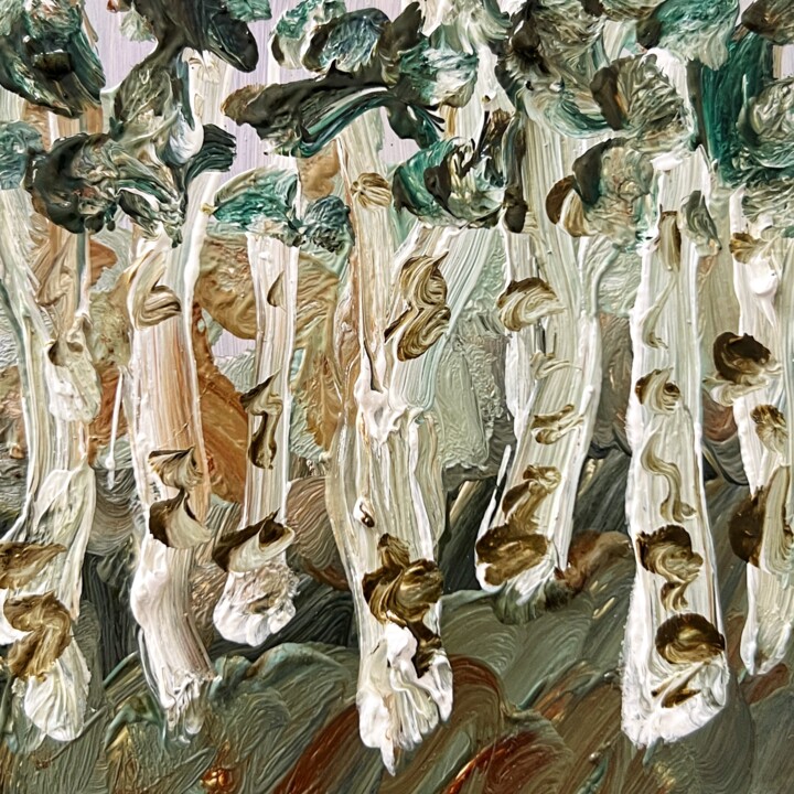 Abstract Birch Forest Painting, 3.9x3.9 in