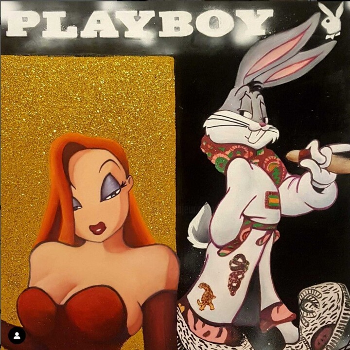Chi ha incastrato Bugs Bunny? 绘画, 27.6x27.6 in