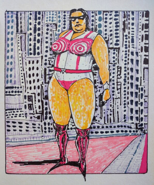 Superheroin Drawing, 5.5x4.7 in