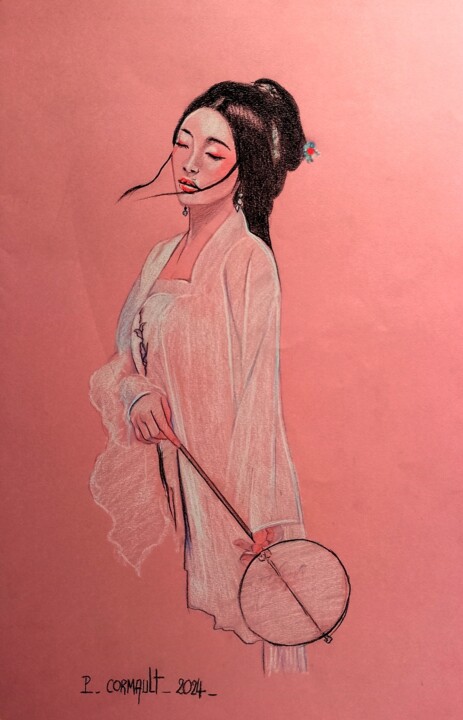 chinese art girl 图画, 19.7x12.8 in