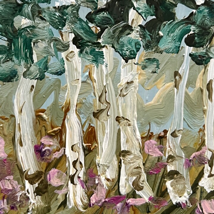 Birch Trees & Wildflowers Pittura, 3,9x3,9 in
