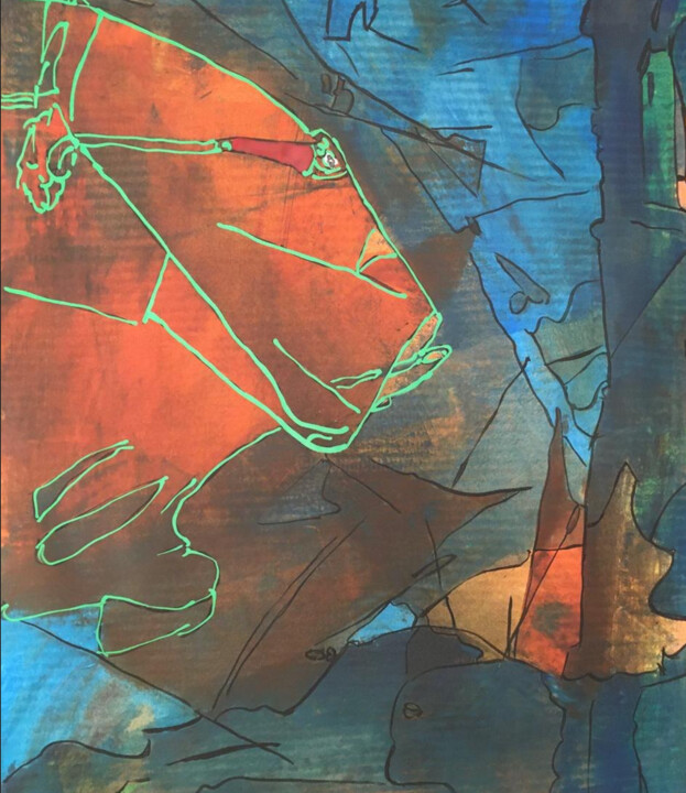 Peinture intitulée "Masque poisson" par Aristide Ngotta, Œuvre d'art originale, Acrylique Monté sur Châssis en bois