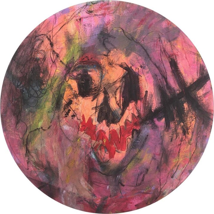 Halloween oil on canvas painting abstract expressionist 绘画, 15.8x15.8 in