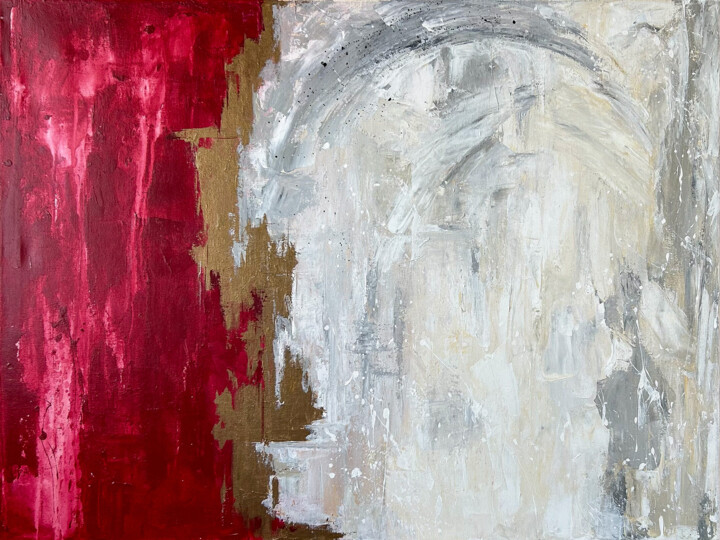 Painting titled "Red Abstraction" by Anastasiia Iurzinova, Original Artwork, Acrylic Mounted on Wood Stretcher frame