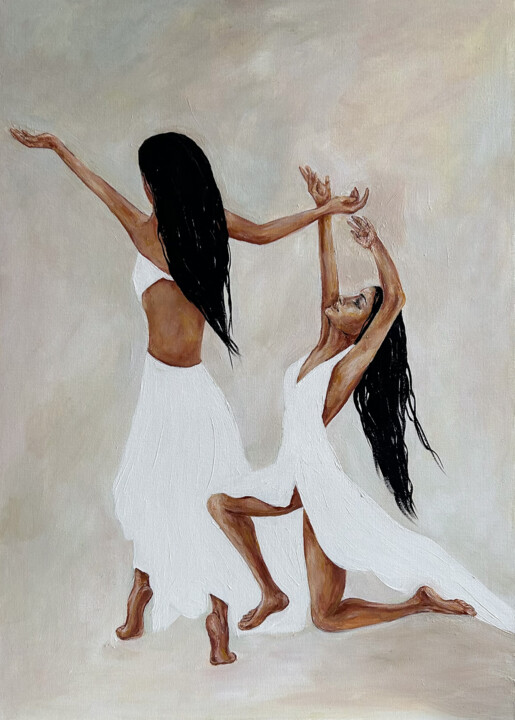 绘画 标题为“Girls in white danc…” 由Анастасия Юрзинова, 原创艺术品, 丙烯 安装在纸板上