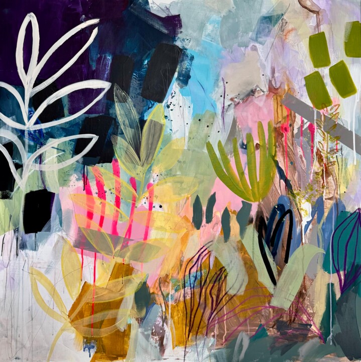 "Feuilles" 绘画, 39.4x39.4 in