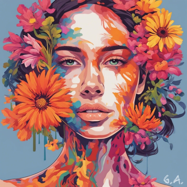 Chromatic Bloom – Abstract NaturoMorphic Portrait (2025) 数字艺术