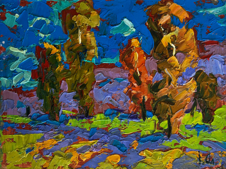 Painting titled "The rustle of trees…" by Oleksiy Ivanyuk, Original Artwork, Oil Mounted on Cardboard