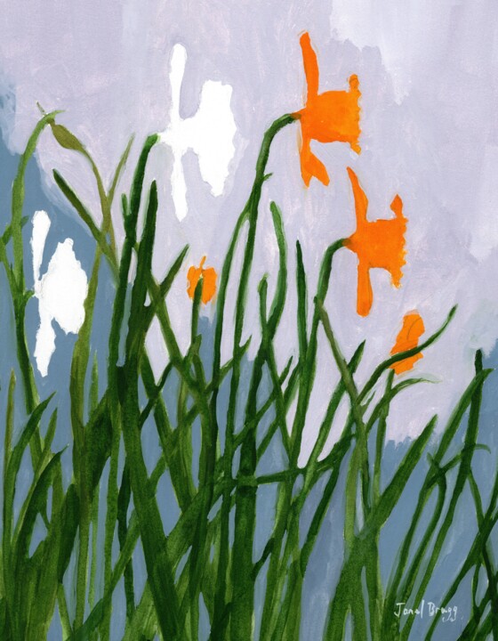 Painting titled "Daffodils on 7th St…" by Janel Bragg, Original Artwork, Watercolor