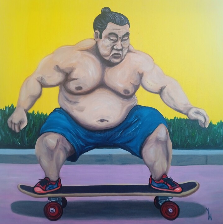 Painting titled "Sumotori rides" by Maximilian Honderflenik, Original Artwork, Oil