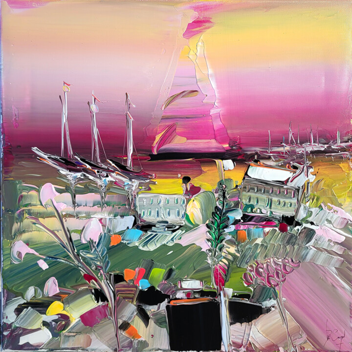 L'amour, la vie, le silence des bateaux 绘画, 15.8x15.8 in
