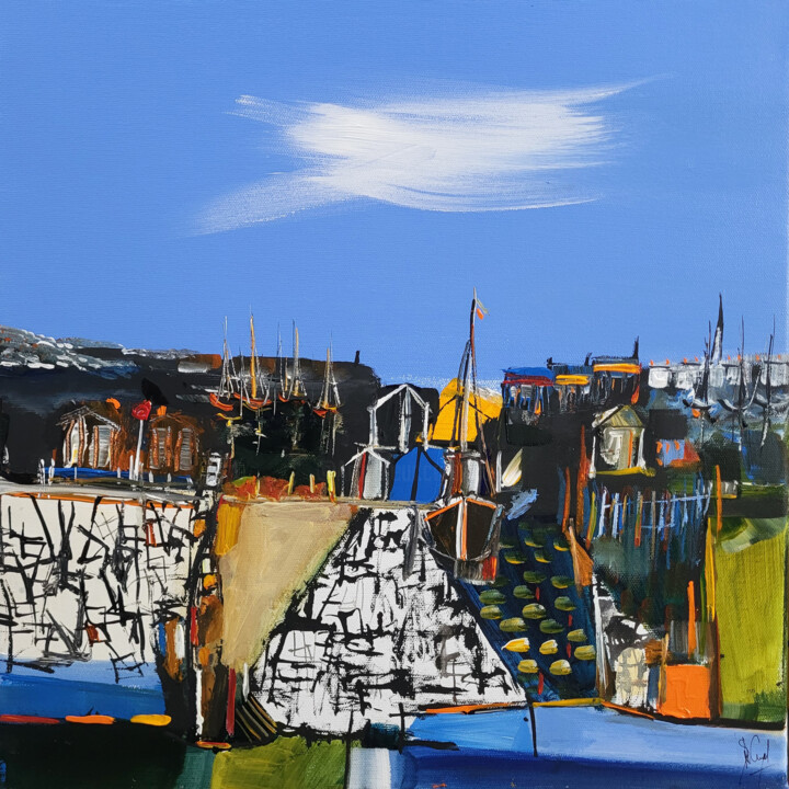 Peinture intitulée "Le long de la digue" par Muriel Cayet, Œuvre d'art originale, Acrylique Monté sur Châssis en bois