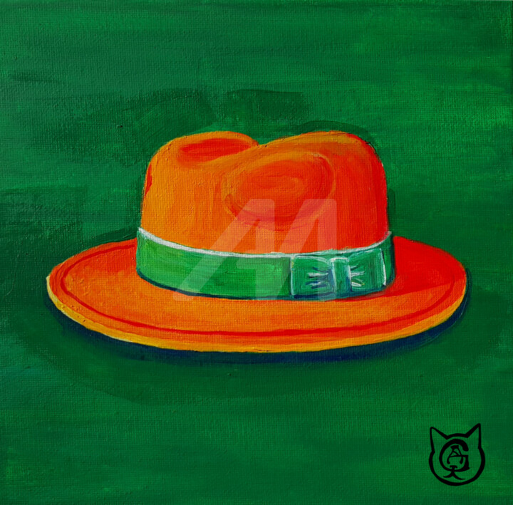 Decorative painting quadriptych "Fedora" orange 绘画, 7.9x7.9 in