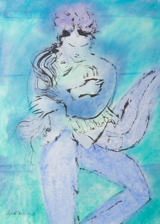 Painting titled "Here with me" by Marcel Garbi, Original Artwork, Watercolor