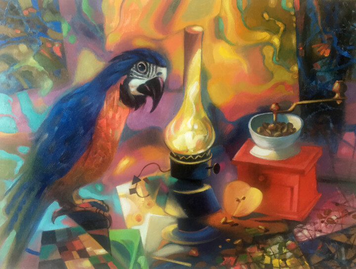 Still life with a parrot 绘画, 23.6x31.5 in
