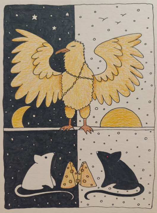 Eagle and mice. Graphics on paper. 图画, 9.5x7.1 in