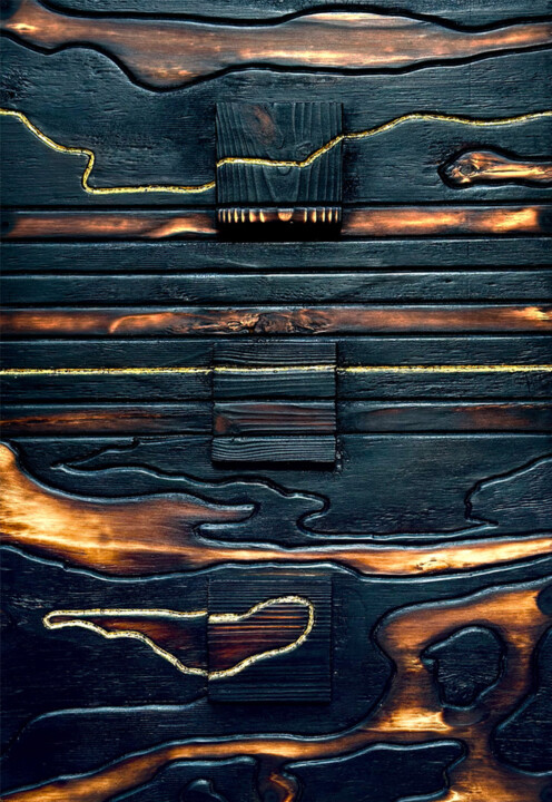 SAND FOOTPRINTS (GOLD 24K) Escultura, 48x32 in