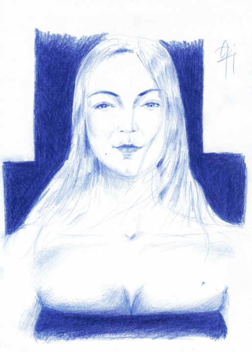 Portrait im Kleid vor Sessellehne. 图画, 11.6x8.3 in
