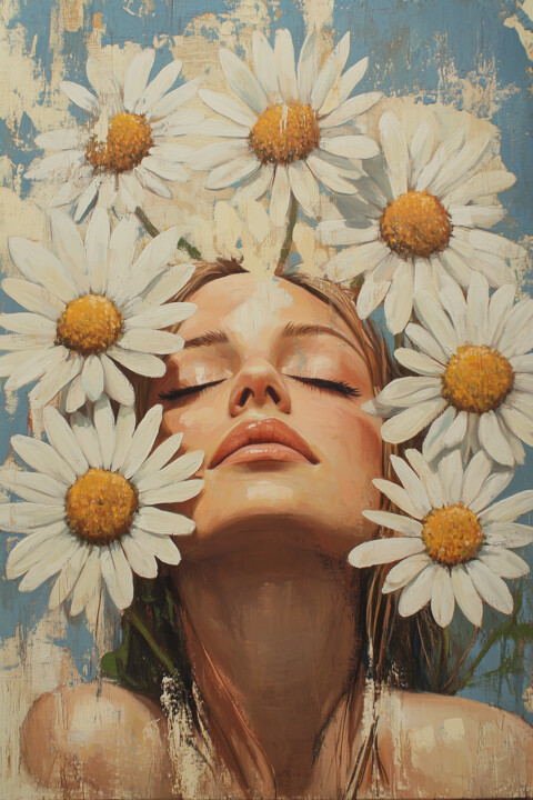 Woman with Giant Daisies, Digital art, print on canvas 数字艺术