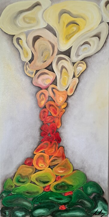Painting titled "Tempo-1" by Silvia Sas, Original Artwork, Oil Mounted on Wood Stretcher frame