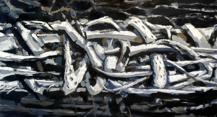 Painting titled "Abstact Gray Struct…" by Evgen Semenyuk, Original Artwork, Oil