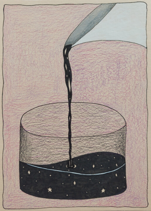 The glass is half full. Graphics with liner and pencil. 图画, 9.5x7.1 in