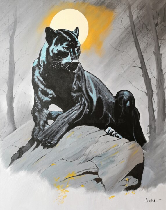 Painting titled "Le Guépard" by Ahmad Bader, Original Artwork, Acrylic