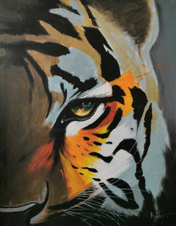 Painting titled "Eye of the tiger" by Ahmad Bader, Original Artwork, Acrylic