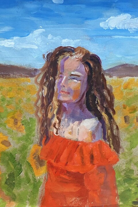 Painting titled "Sunflower field: Im…" by Milana Expressions, Original Artwork, Acrylic