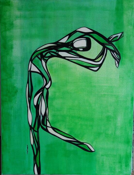 Pintura intitulada "Personnage Vert" por Solène Blanc, Obras de arte originais, Acrílico Montado em Armação em madeira